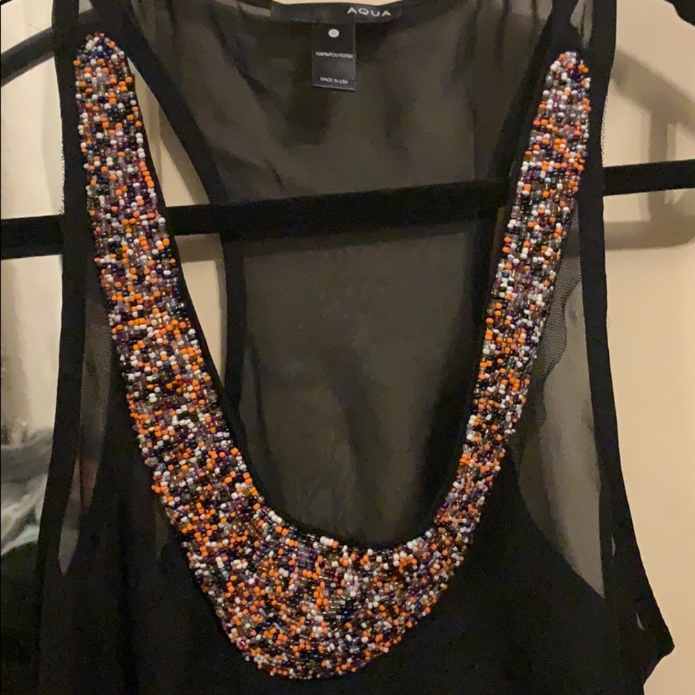 Beaded sheer black top